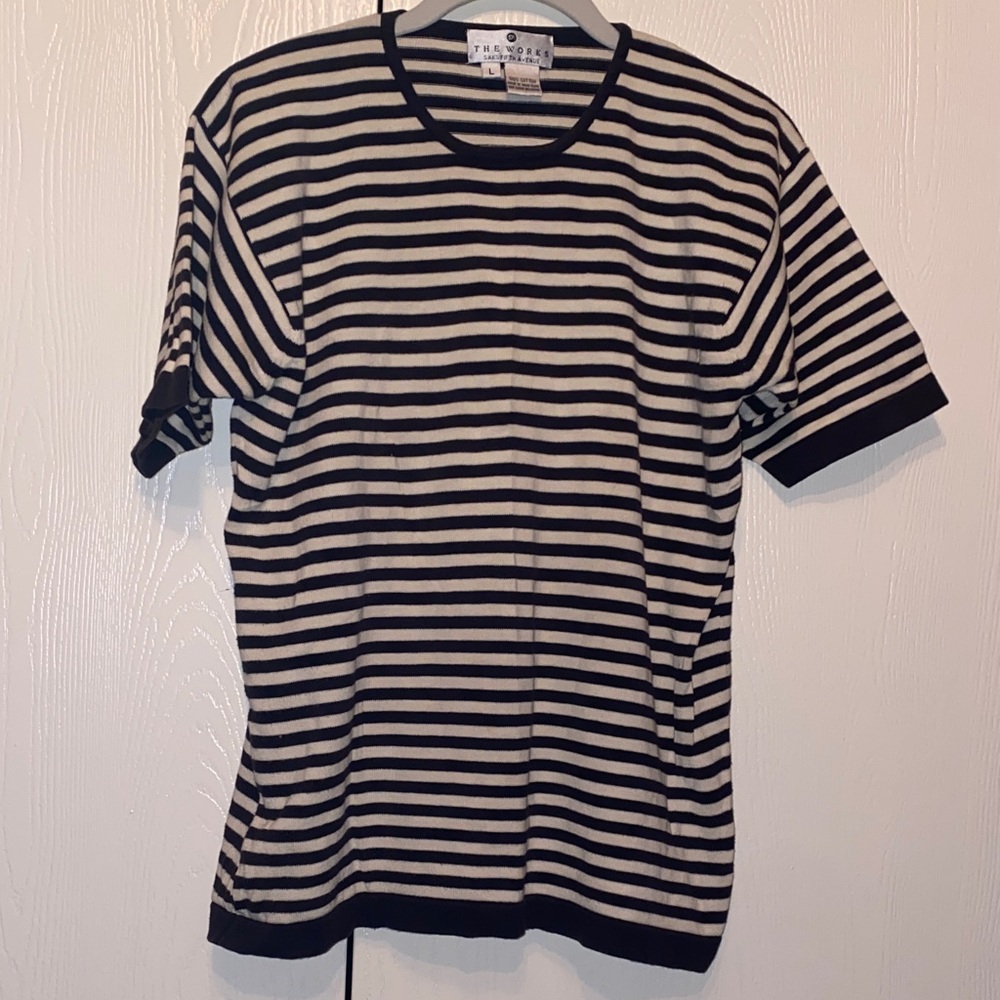 Vintage Saks Fifth Avenue The Works Brown and Cream Striped Tee